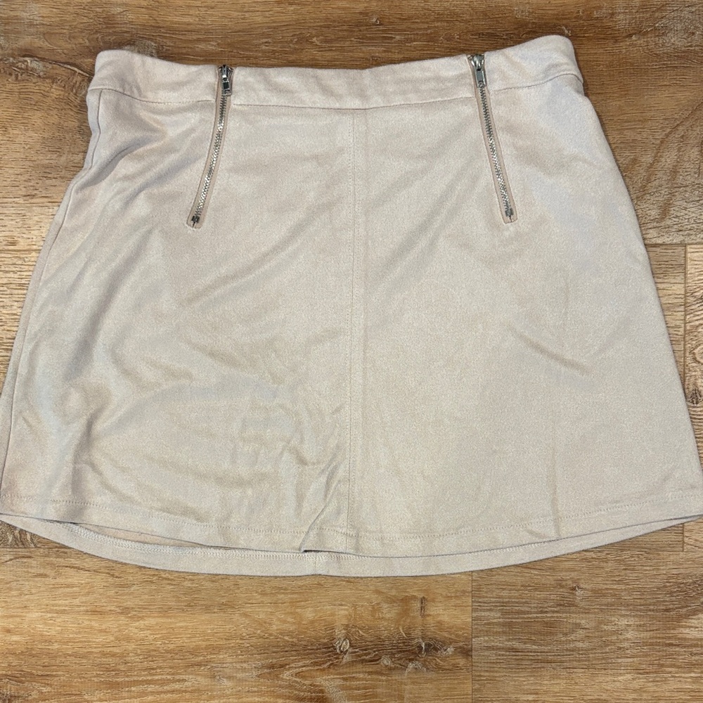 Papaya Cream Mini Skirt with Front Zip Details